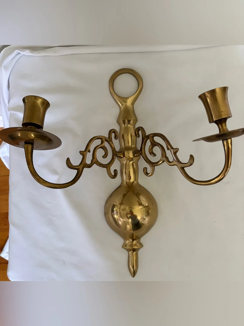 Vintage 1994 Brass Wall Sconce Candle Holders Pair Korea Ornate Double Arm 11”
